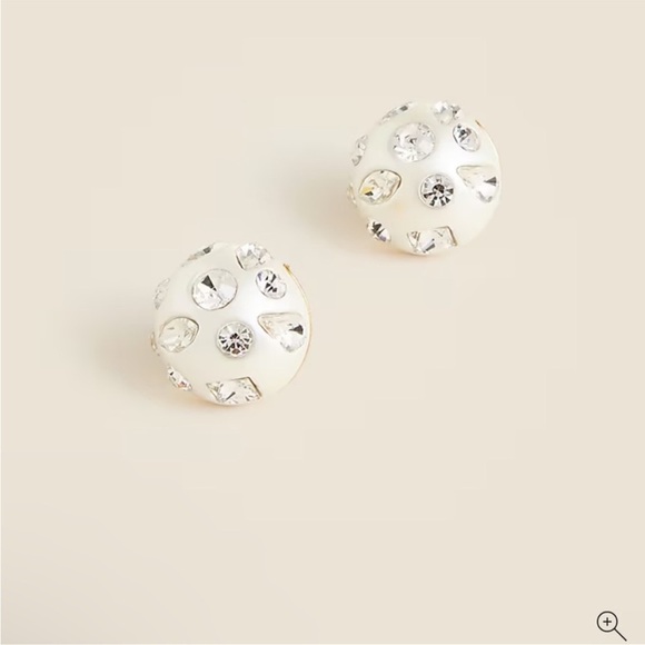 J Crew Crystal-embellished pearl stud earrings NEW Statement Sparkle + bag - Picture 1 of 6